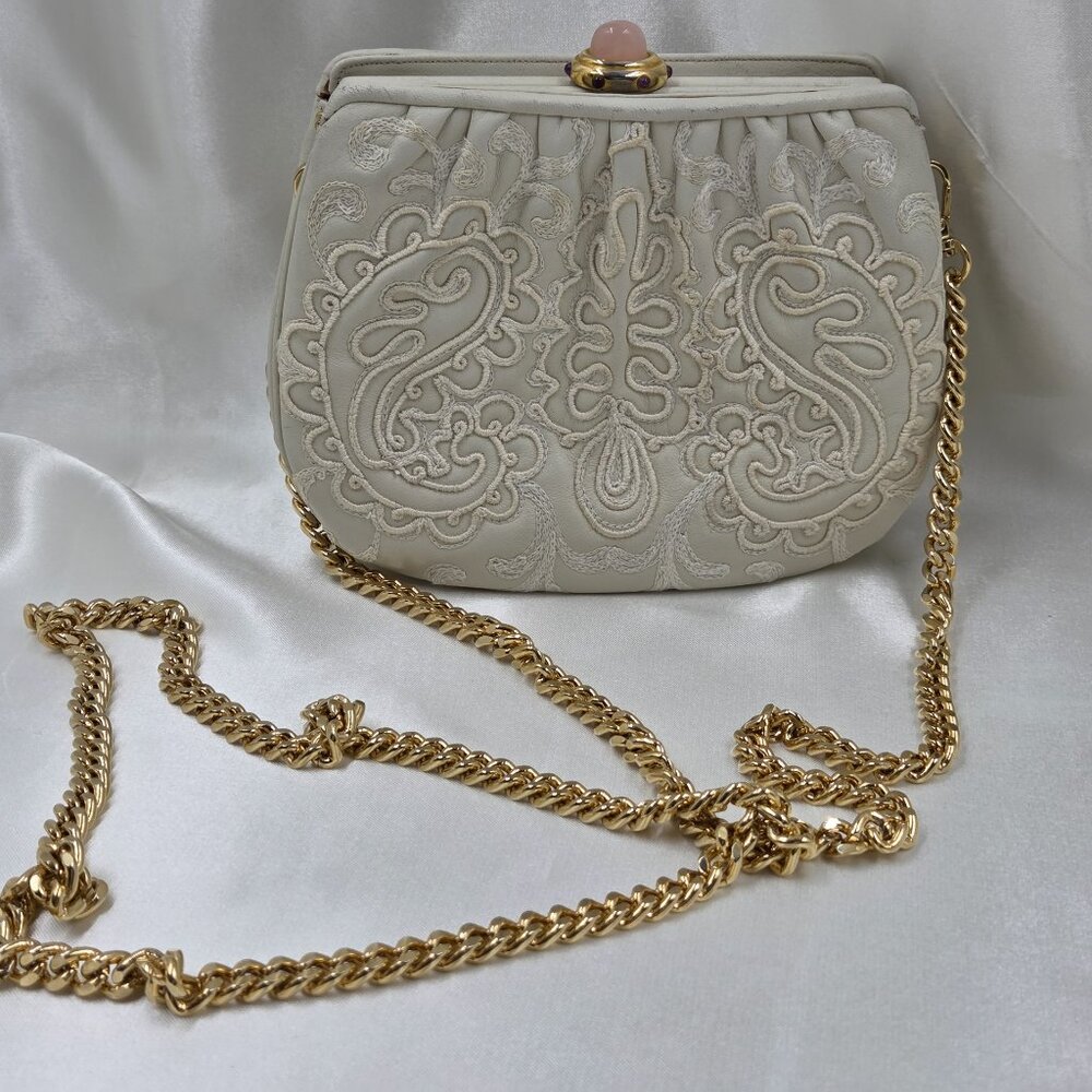👛Judith Leiber Miniature Leather Evening Bag Embroidered with Stones Vintag